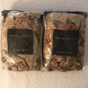 New Pair Guinevere Floral Ralph Lauren Square Euro Shams Ruffle Edge